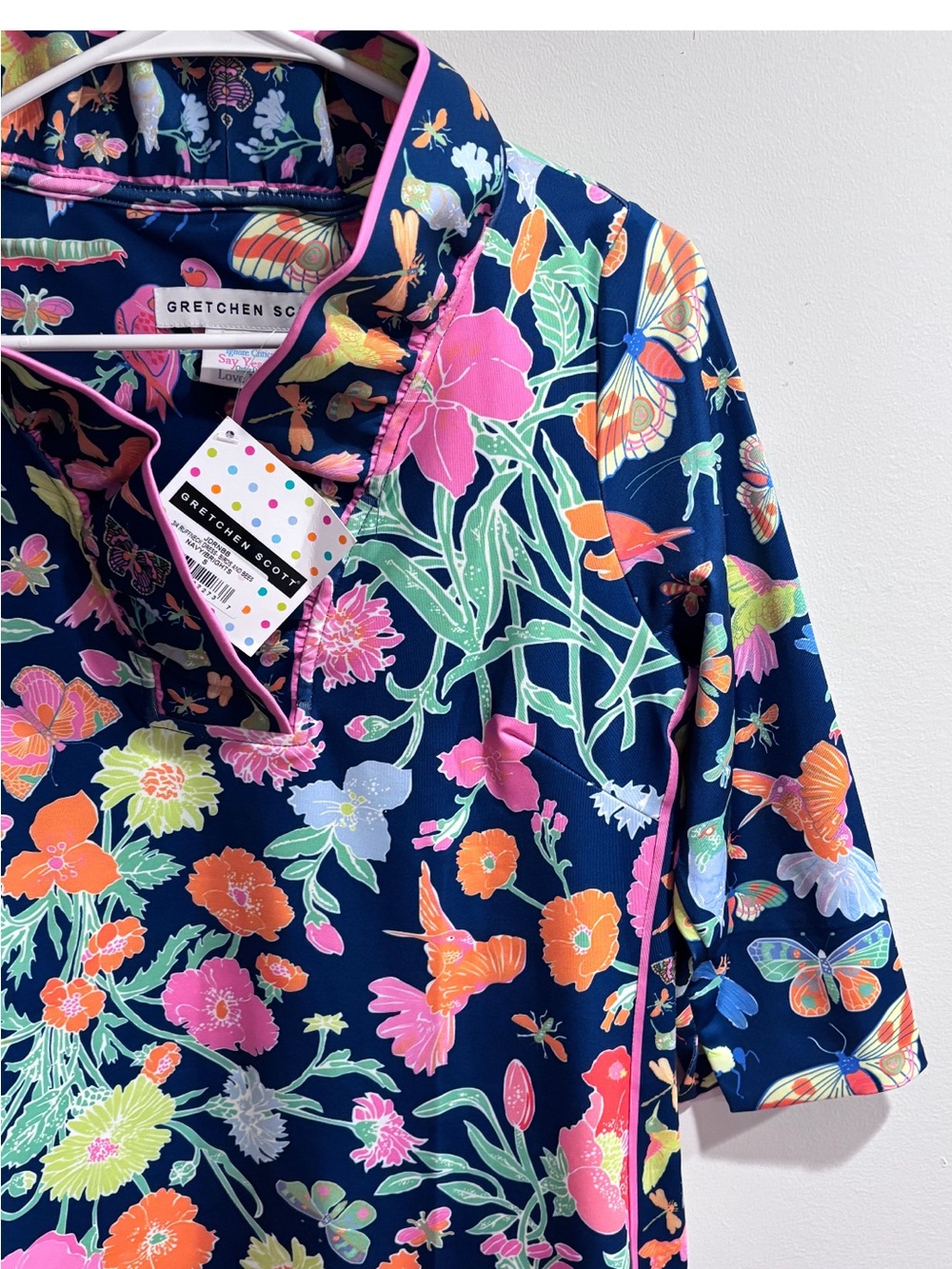 Gretchen Scott Designs Navy Floral Shift Dress with Pink, Orange & Green - Picture 2 of 8